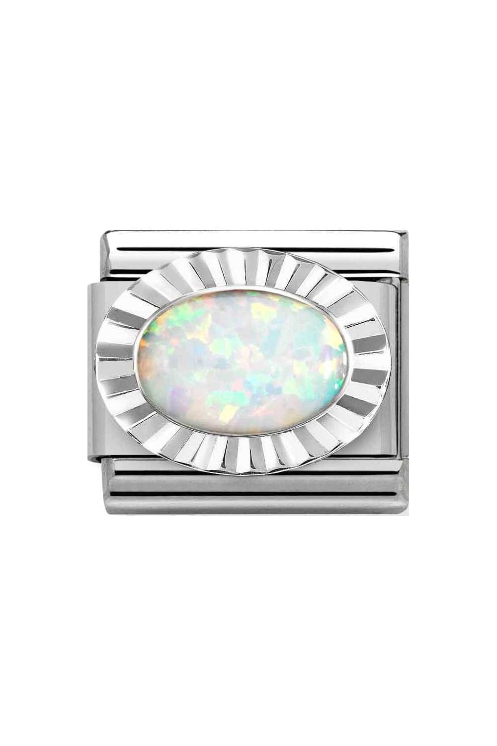 Classic Silver Oval White Opal Stone Charm 330507/07