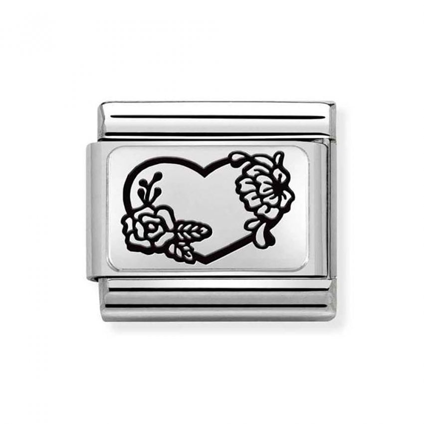 CLASSIC Silvershine Heart With Flowers Charm