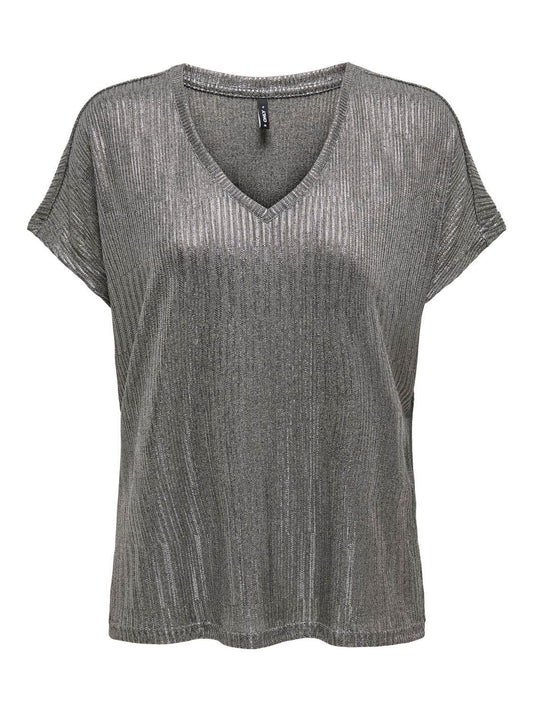 ONLY Miranda S/S V-Neck Top Gun Metal