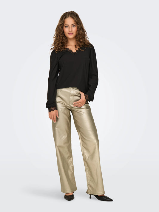 ONLY JUICY-VIV Gold High waist Wide Leg Fit Trousers