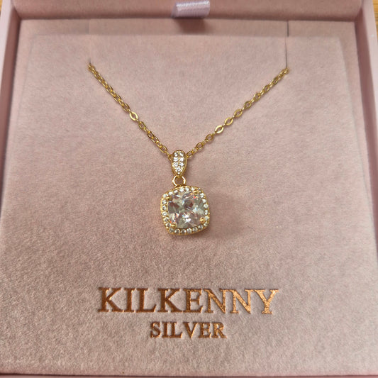 Square bling stone pendant necklace