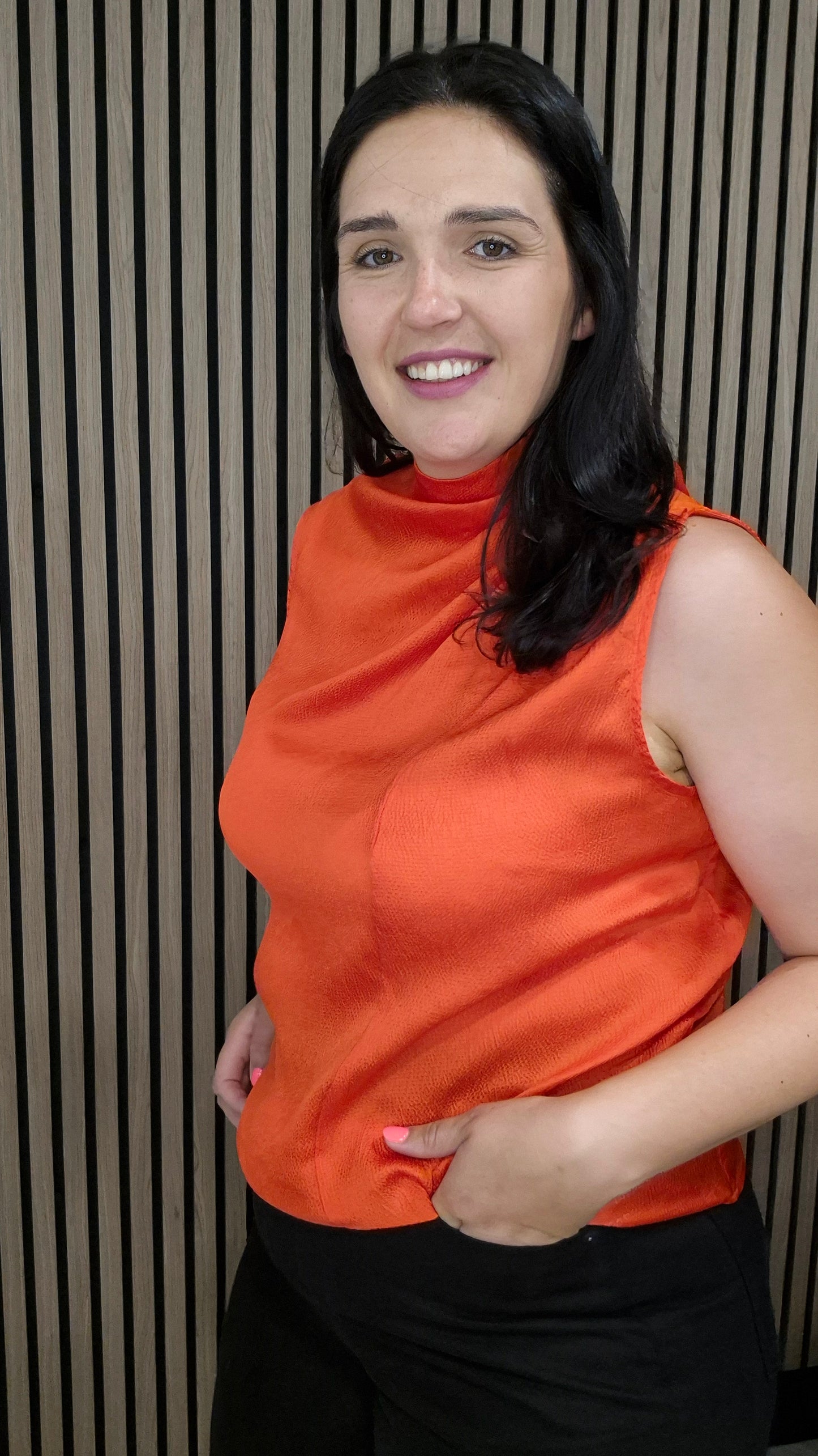 Eliza Satin Top Flame Orange
