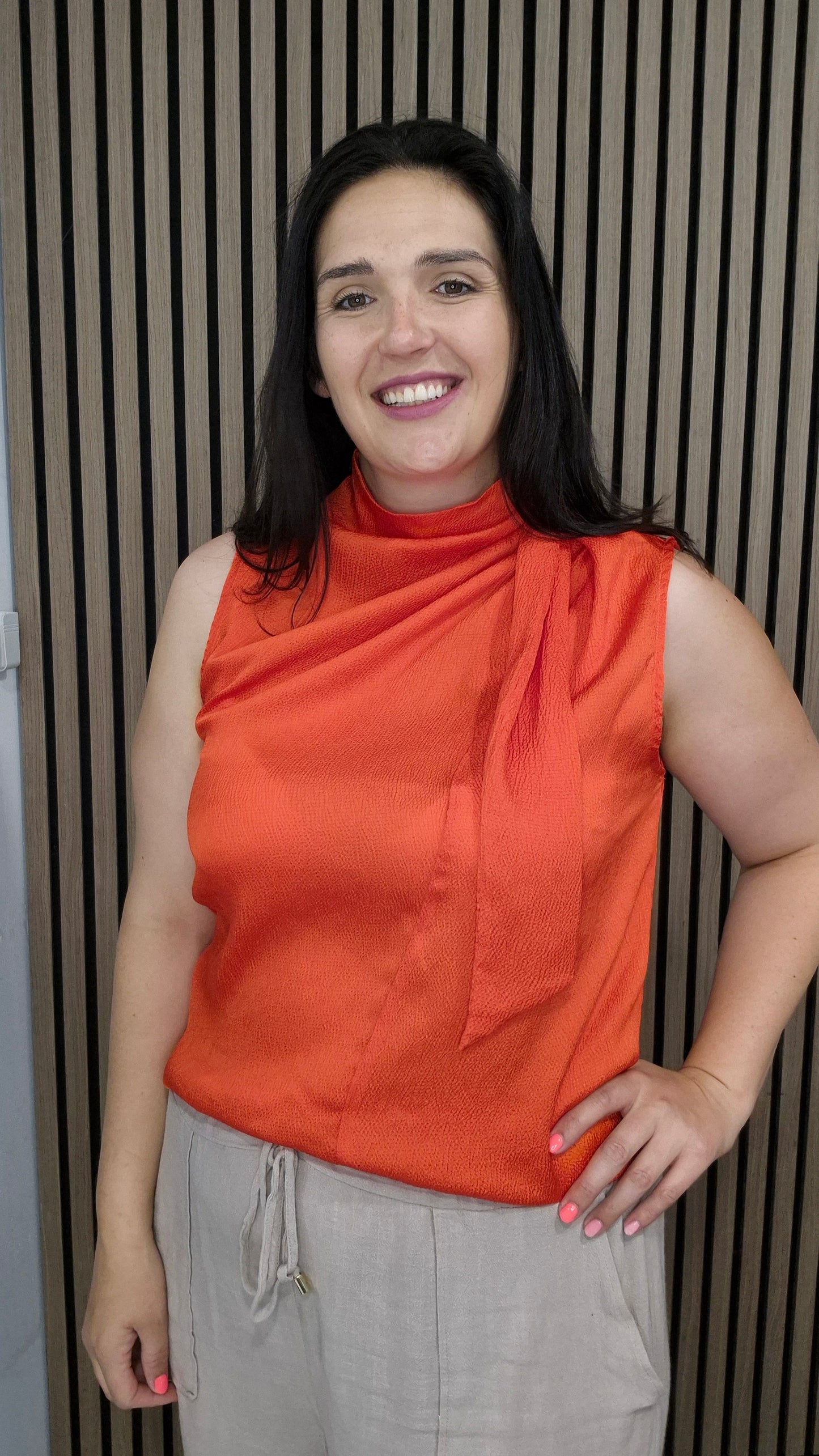 Eliza Satin Top Flame Orange
