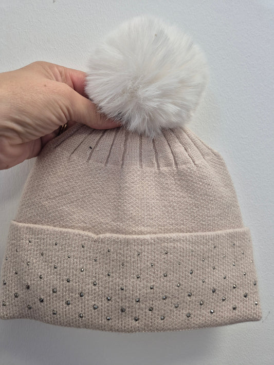 Cream embellished bobble hat