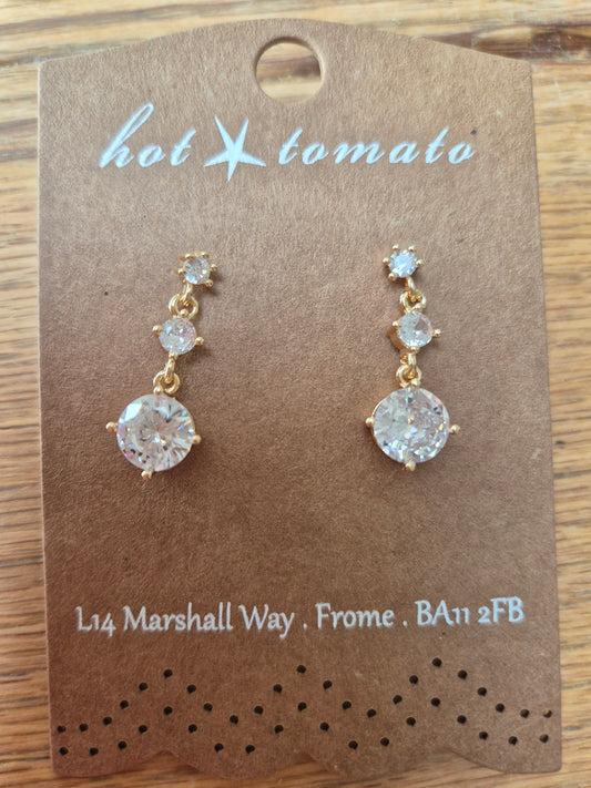 Vint Style Crystal Trilogy Drop Earring - Gold/Clear