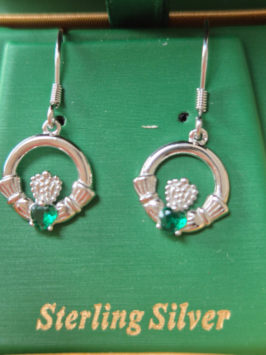 SILVER CLADDAGH DROP WITH STONE