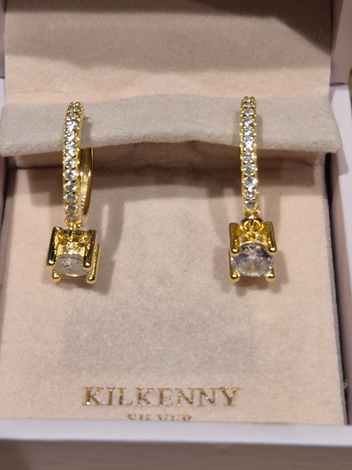 SILVER HOOP STONE DROP  EARRING E2029