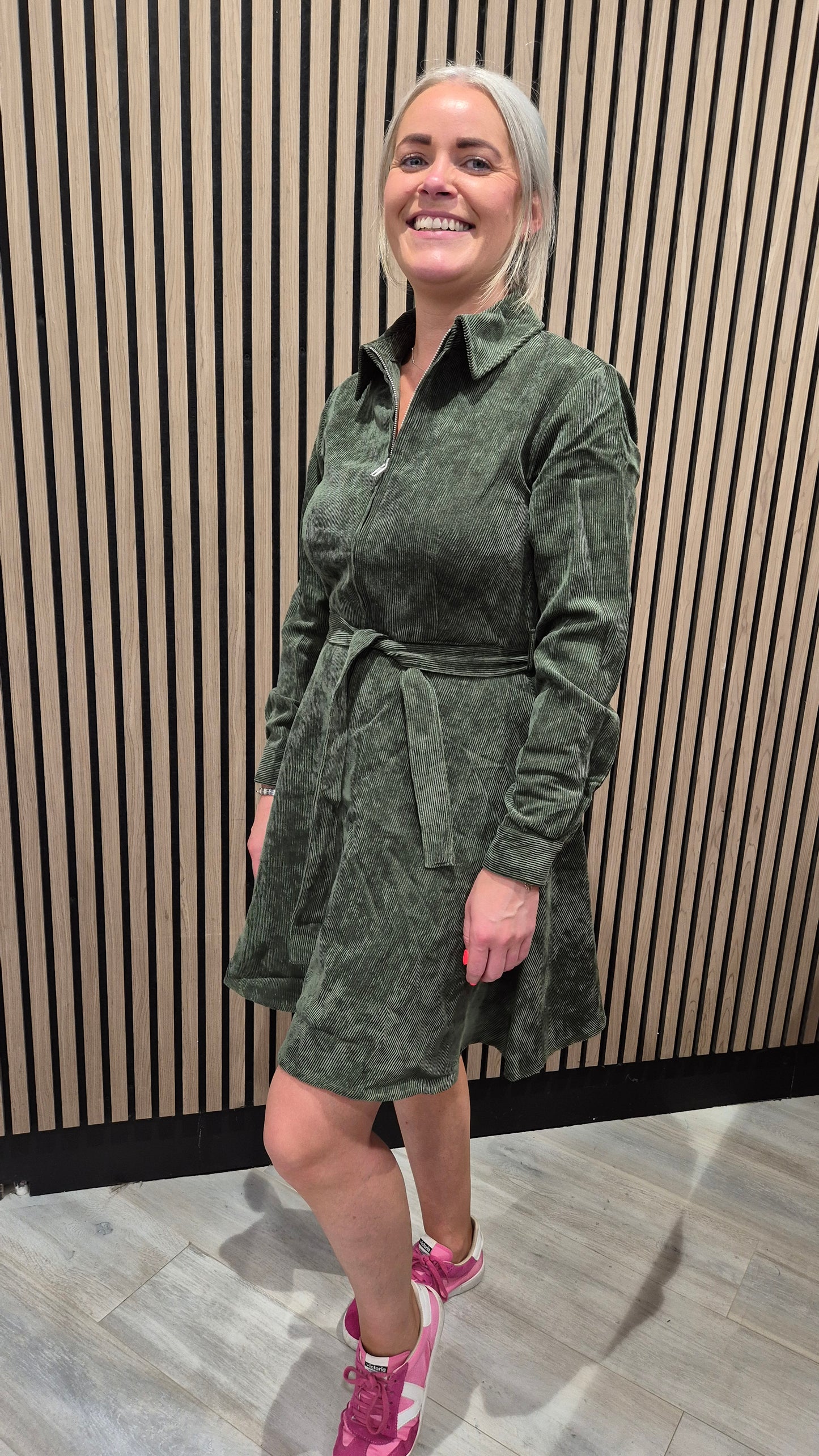 Hollie cord a-line dress - green