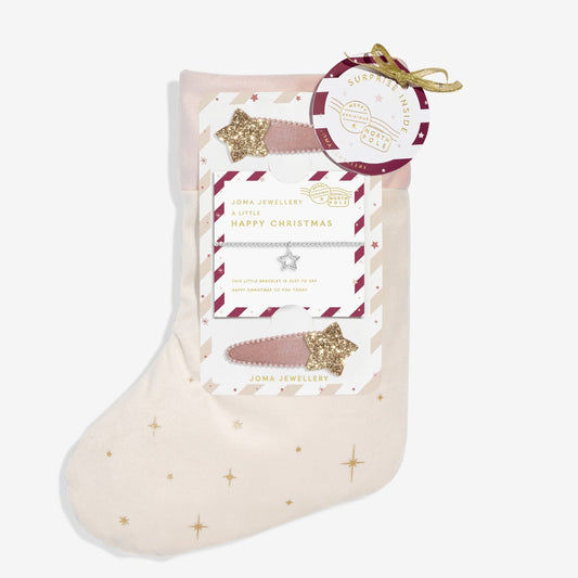 Kids' Stocking A Little 'Happy Christmas' Bracelet And Hair Clips Gift Set In Silver Plating