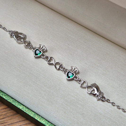 Fine claddagh bracelet with two hearts