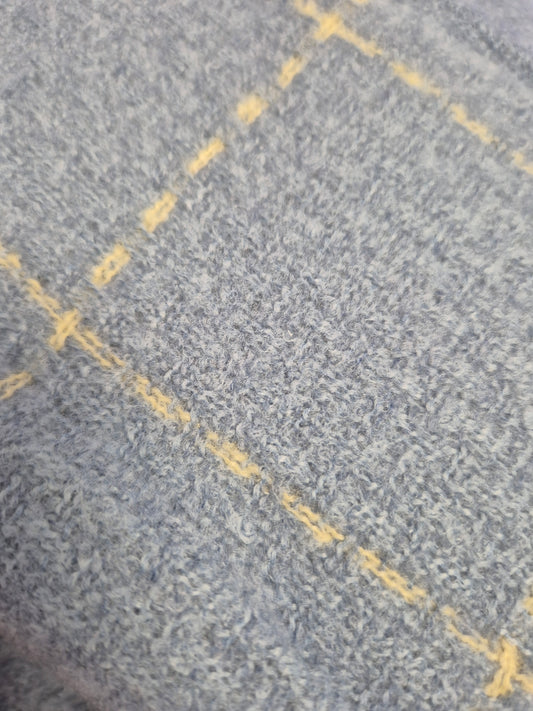 Blue fine check scarf with fringe