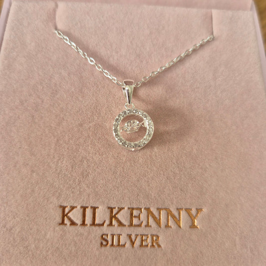 Silver necklace with rotating stone