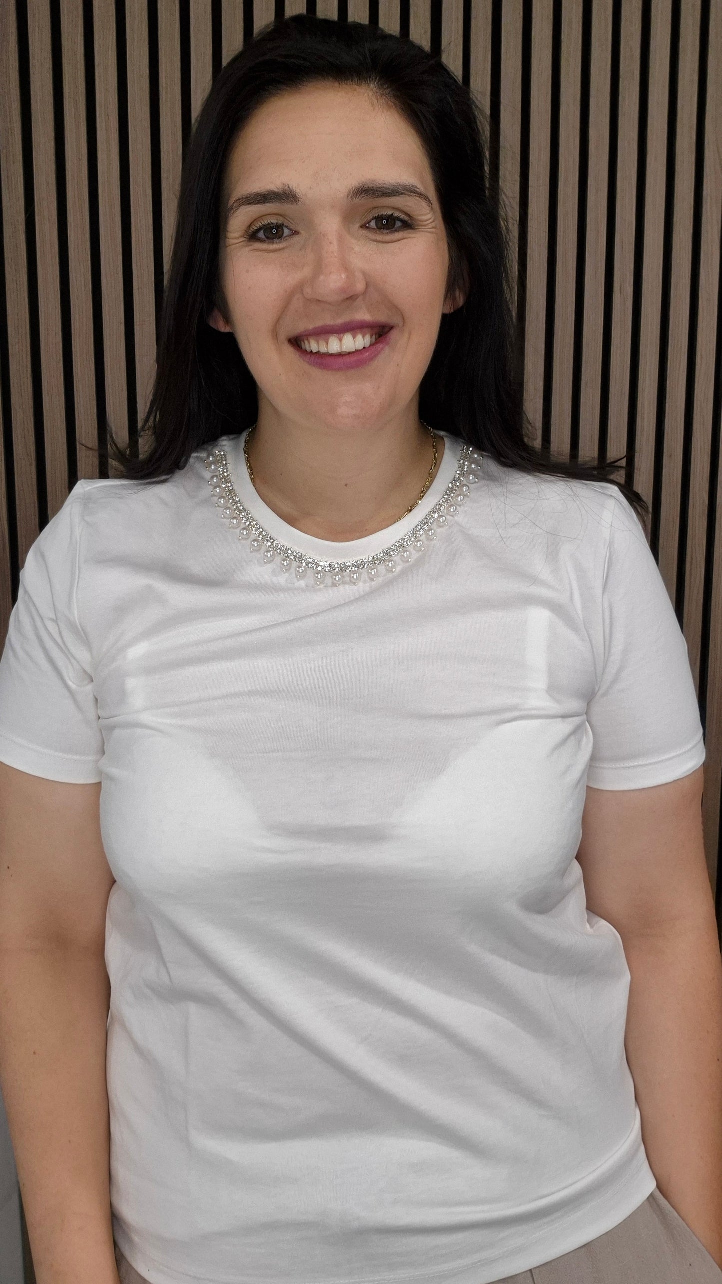 Grace White Pearl Embellishment Tee