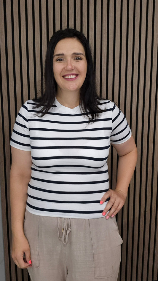 Rallie Cotton Stripe Tee White Marine