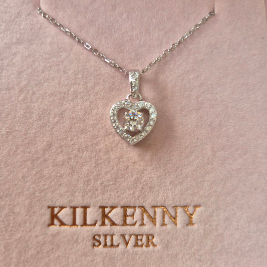 Silver necklace heart with cz stones
