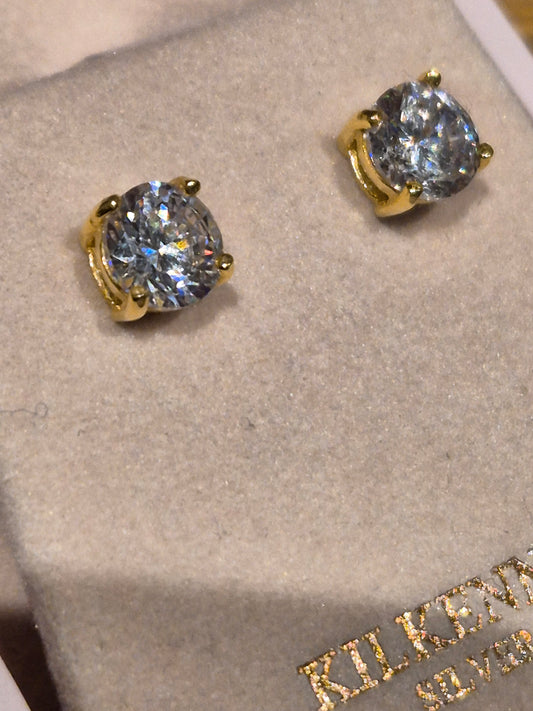 Medium Gold Studs with clear stone E154