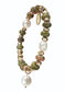 Stone & Pearl Blend W/Pearl Drop - Worn Gold/Unakite bracelet
