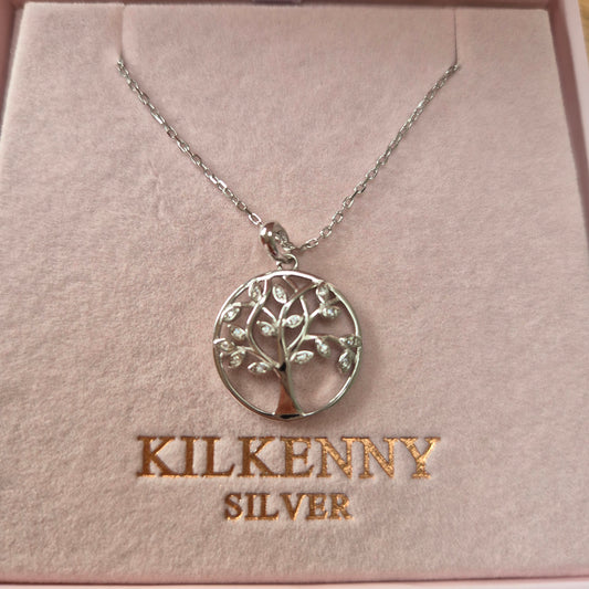 Silver Tree of Life pendant with stones