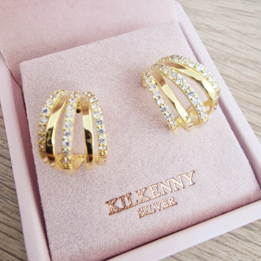 Gold cluster hoop earrings E2034