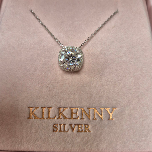 Deep set square bling stone pendant necklace