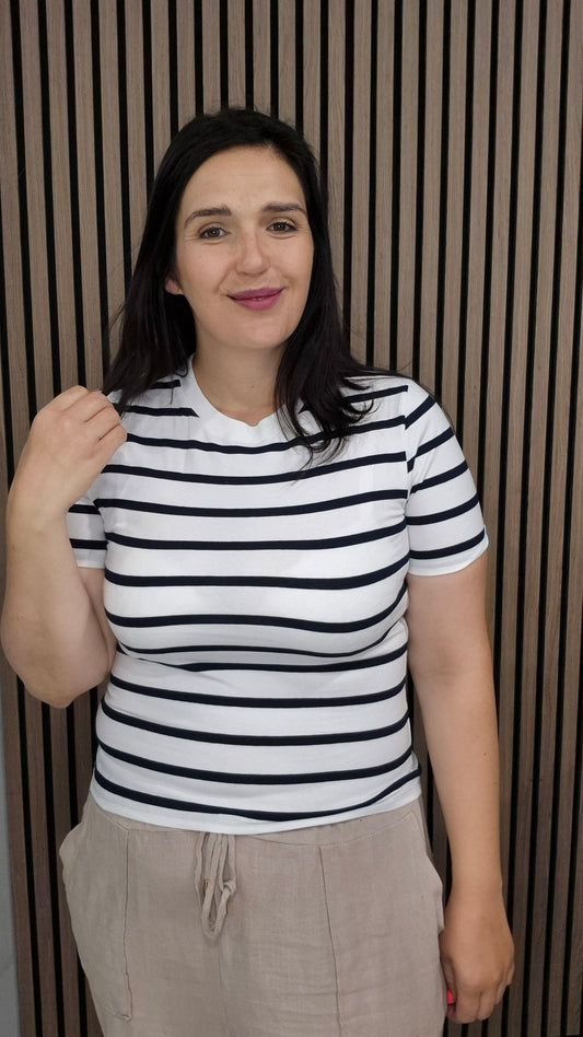 Rallie Cotton Stripe Tee White Marine
