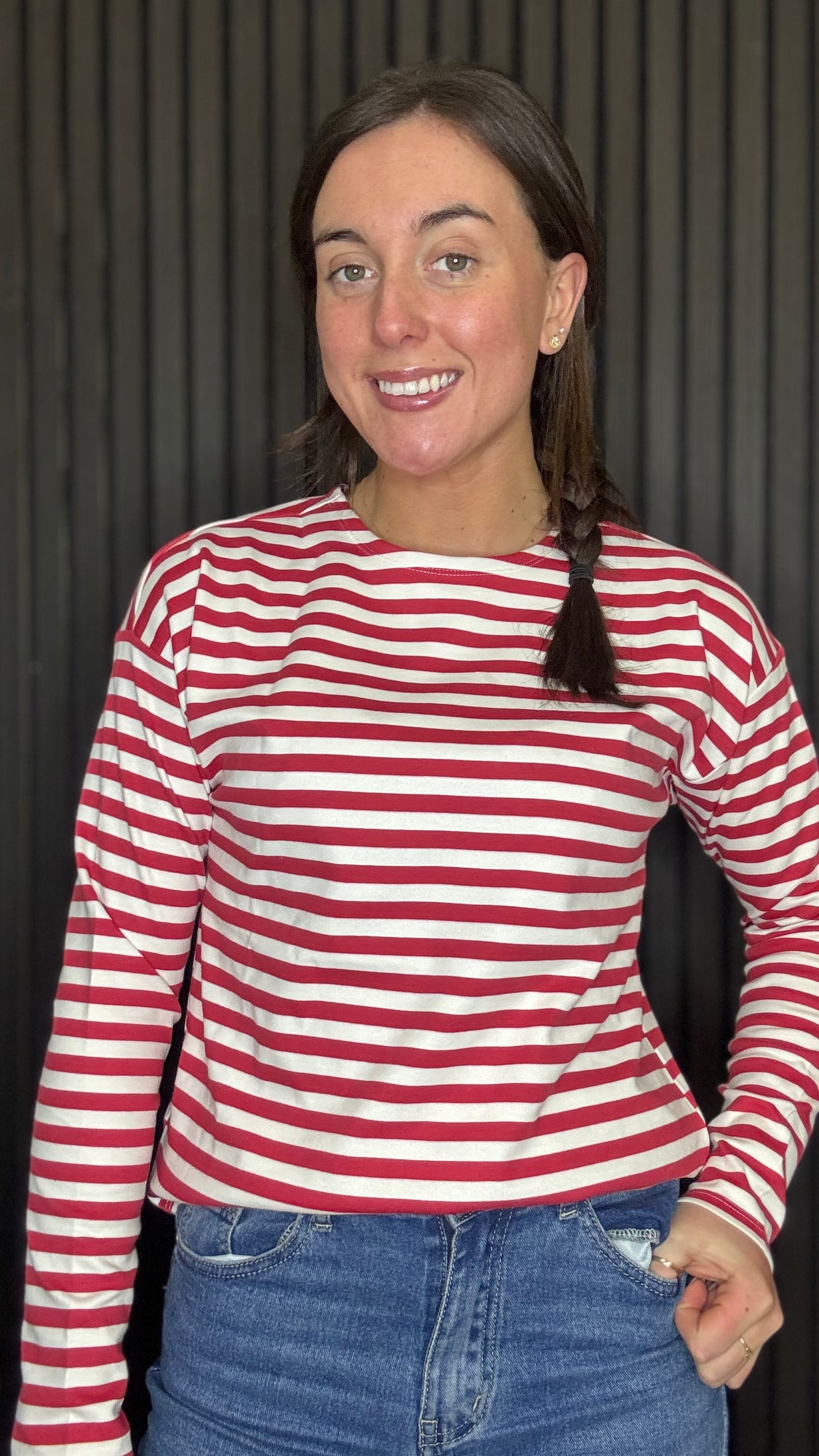 red stripe long sleeve casual top