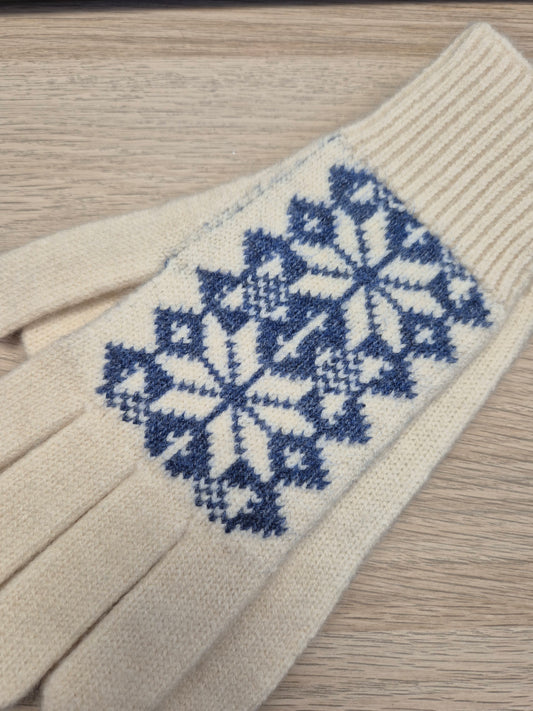 Blue and cream scandi starflower gloves