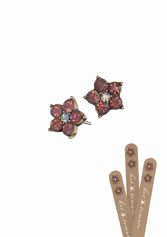 Five Petal Floral Studs - Old Gold/Cyclamen Opal/AB