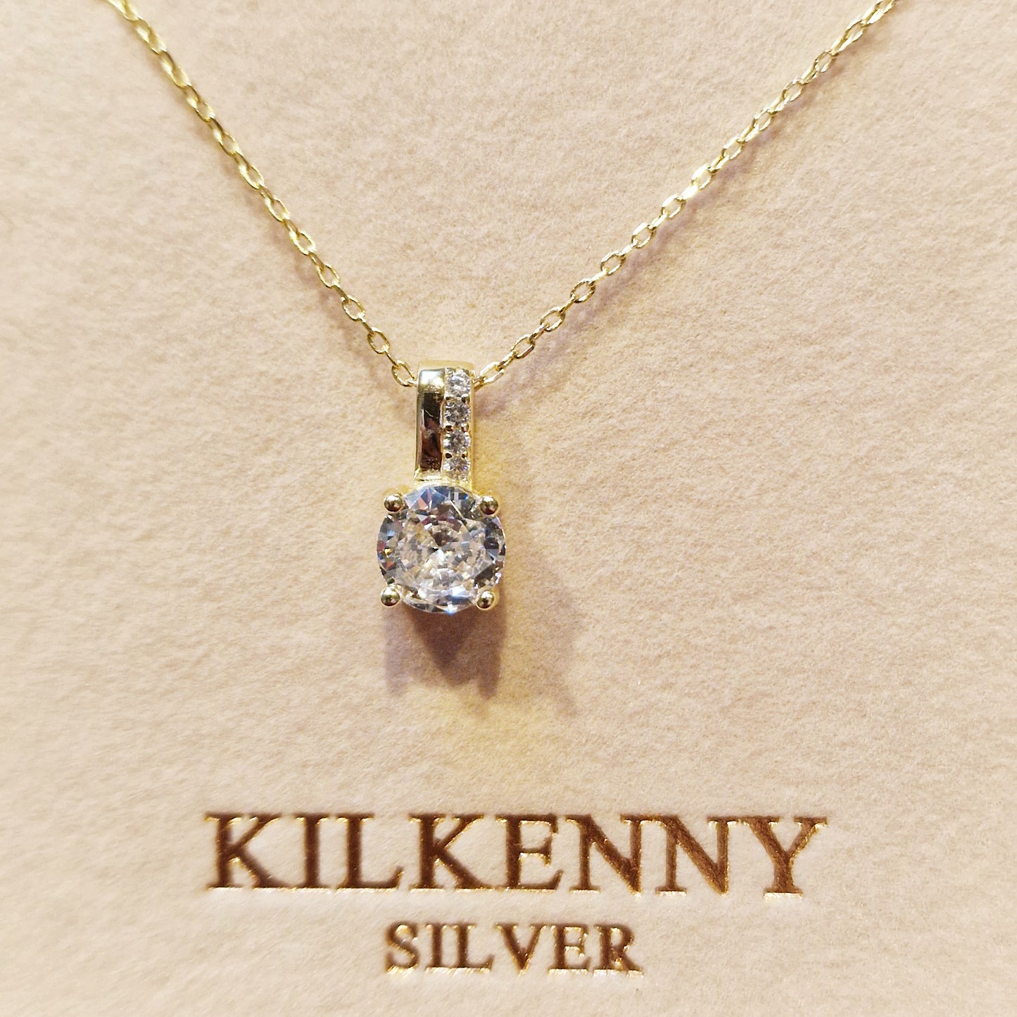 Single stone CZ Necklace – Yellow Gold L3273