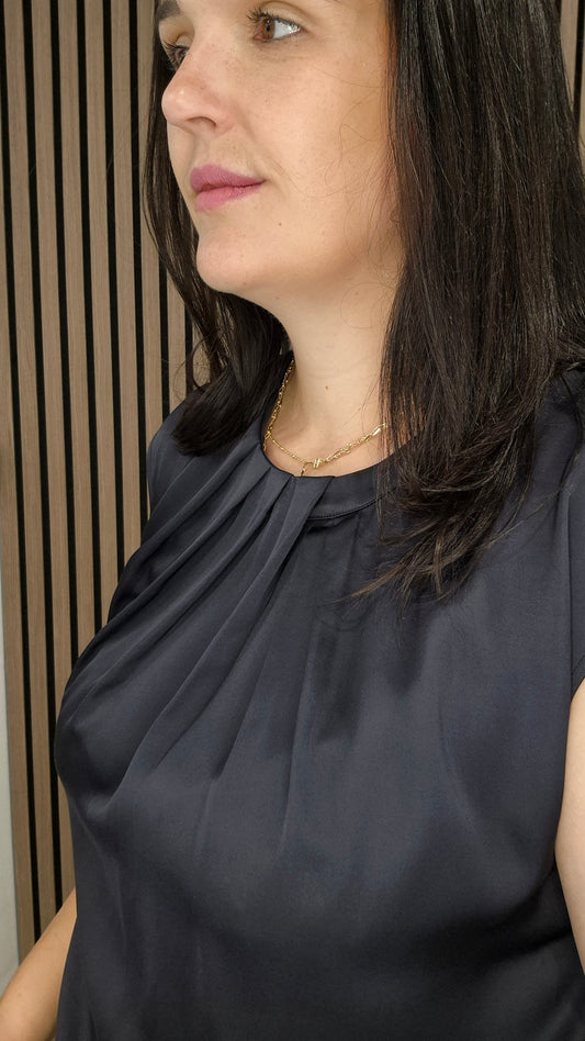 Sera Satin Sleeveless Top Navy