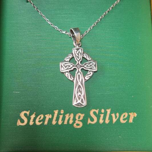 Silver celtic cross necklace black and silver