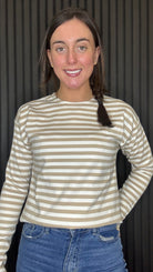 stripe long sleeve
casual top
beige