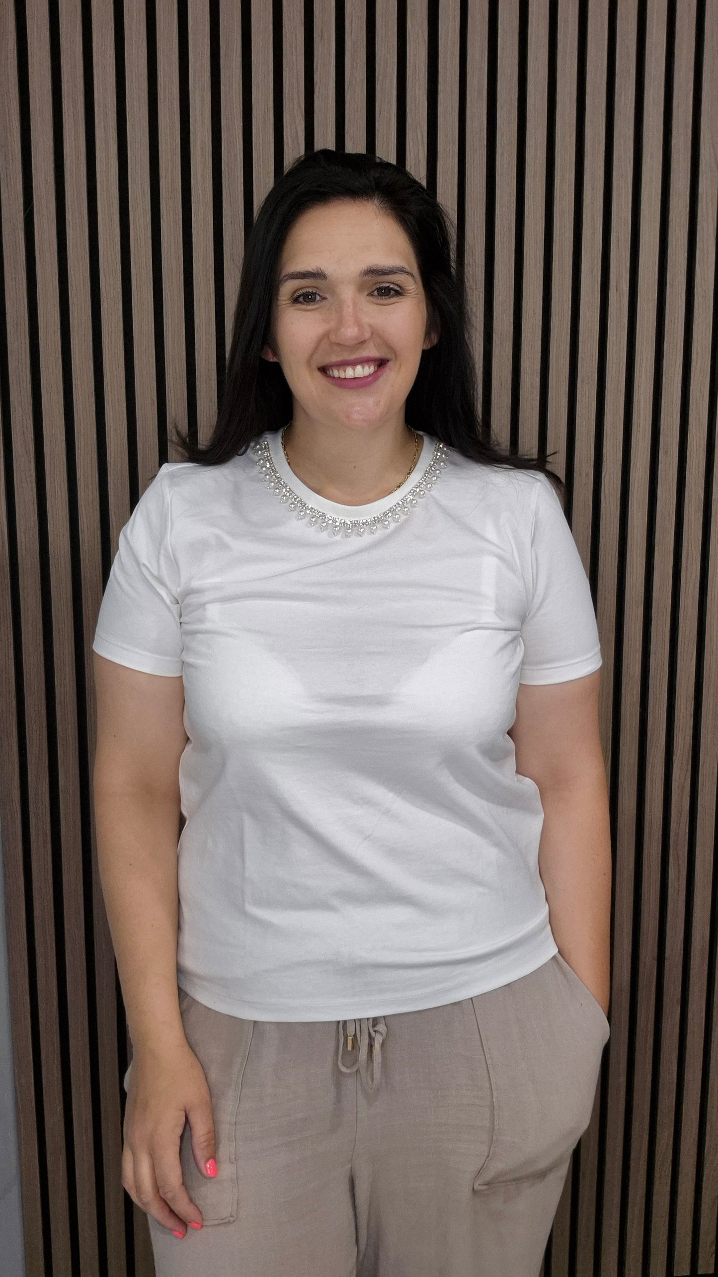 Grace White Pearl Embellishment Tee