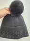 Black embellished bobble hat