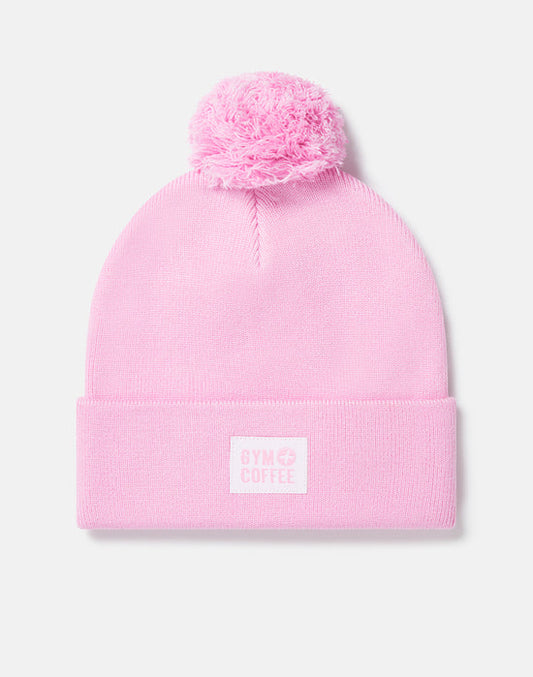 Knit Bobble Beanie in Cotton Candy