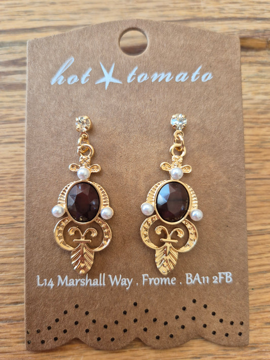Baby Baroque Drops - Old Gold / Faux Pearl & Jet Earrings