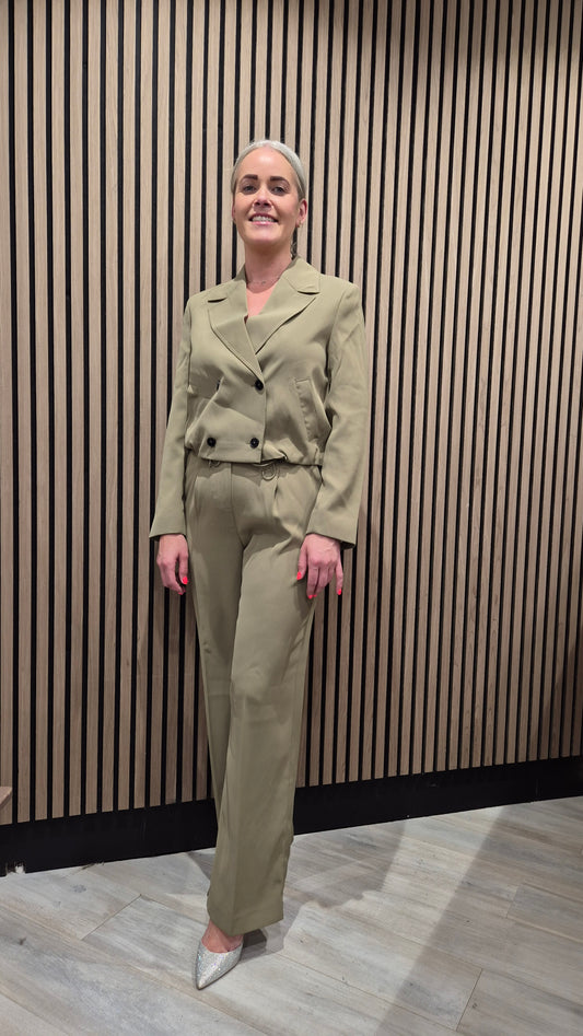 Vinnie Tailored Cropped Jacket Washed Khaki