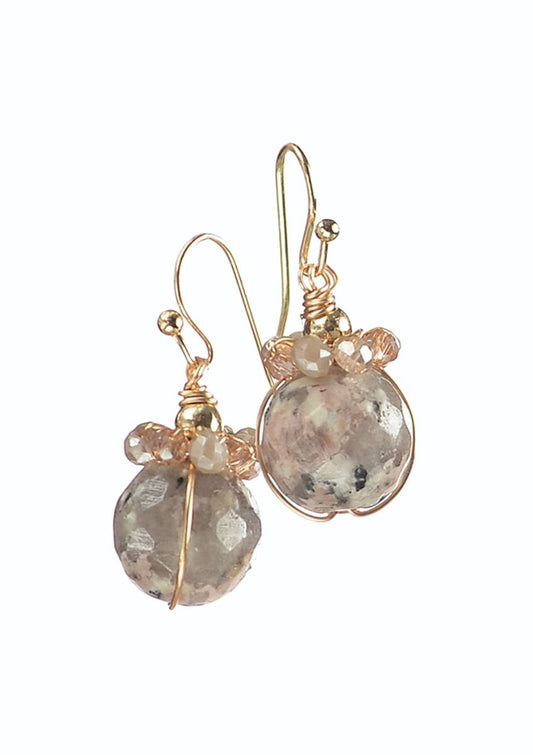 Facetted Stone Captured W/Crys Halo earring - Putty / Gold