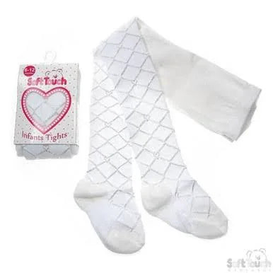 Baby Tights - white Diamond and hearts Soft touch