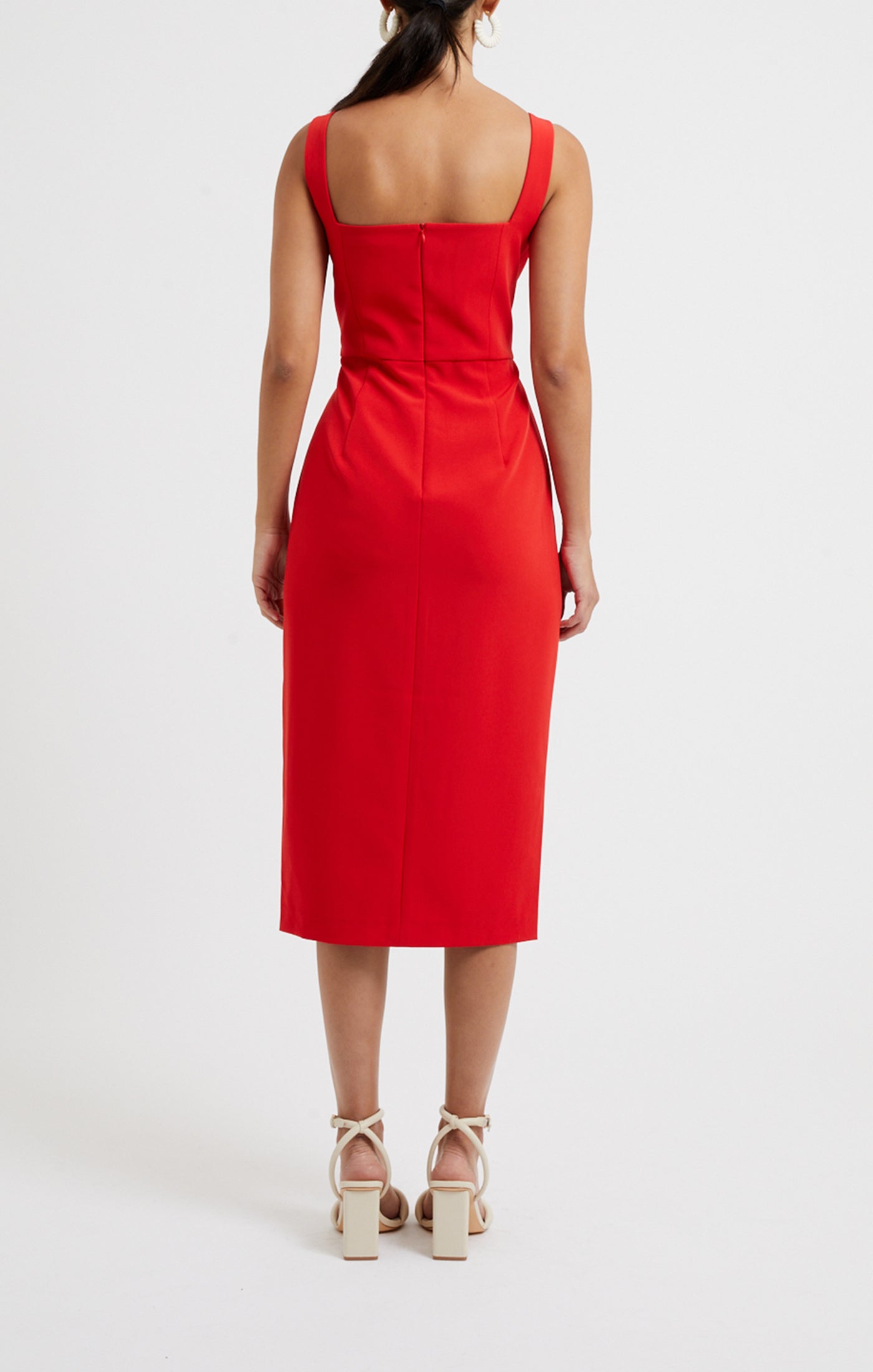 RED ECHO CREPE BUST DETAIL DRESS