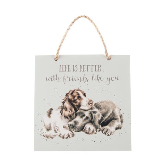 LIFE IS BETTER WITH FRIENDS' SPANIEL & LABRADOR WOODEN PLAQUE