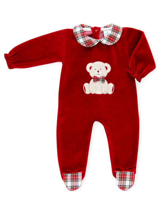 Red velour tartan teddy sleepsuit - SARDON