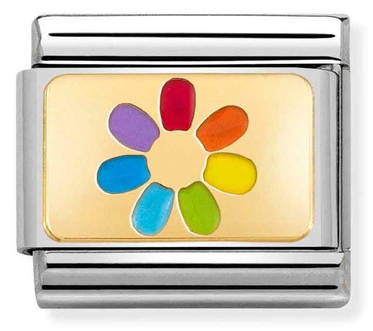 Classic PLATES steel,enamel,18k gold Rainbow flower