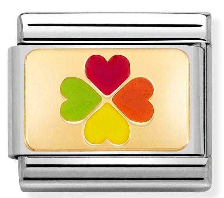 Classic PLATES steel, enamel, 18k gold Rainbow four-leaf clover