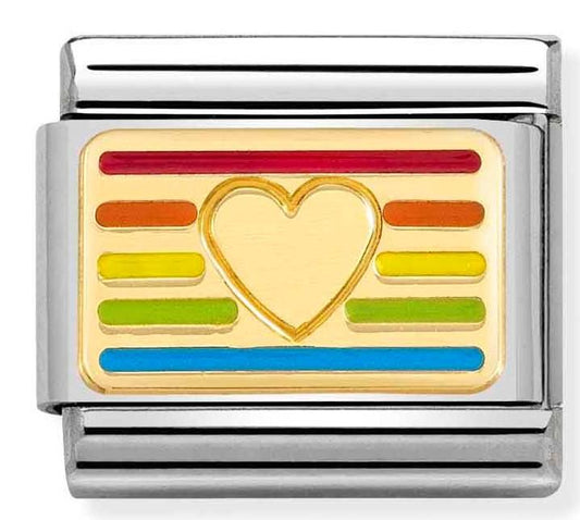 Classic PLATES steel ,enamel,18k gold Rainbow HEART flag