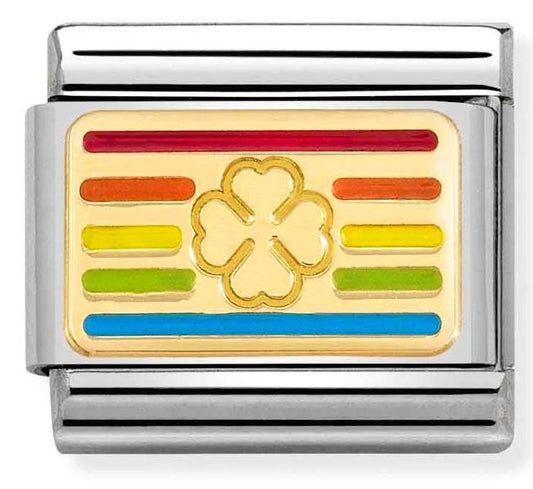 Classic PLATES steel,enamel,18k gold Rainbow FOUR-LEAF CLOVER flag