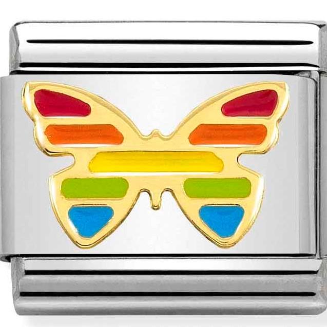 Classic SYMBOLS steel,enamel,18k gold ,Rainbow butterfly