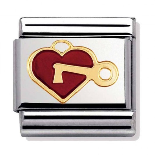 Nomination Classic Gold Red Heart and Key Charm