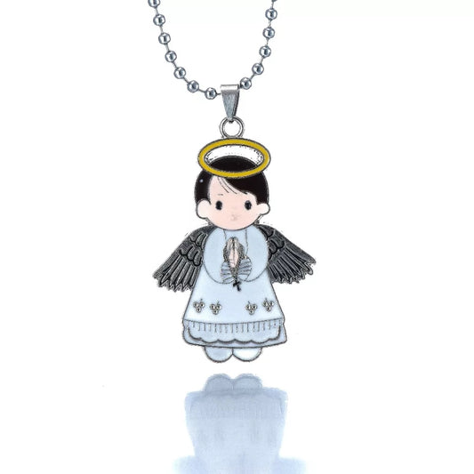 Silver boys guardian angel necklace