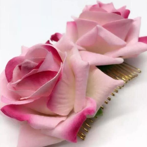 Pink double rose hair comb